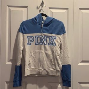 Blue and White PINK Full Zip Hoodie